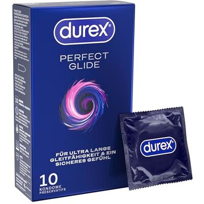 Durex Kondomy Perfect Glide – s velkým množstvím silikonového lubrikantu pro obzvlášť dlouhé klouzání a pocit bezpečí – balení 10 ks (1 x 10 kusů) Durex Kondomy Perfect Glide – s velkým množstvím silikonového lubrikantu pro obzvlášť dlouhé klouzání a pocit bezpečí – balení 10 ks (1 x 10 kusů)