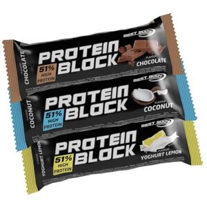 Best Body Nutrition Protein Block MIX BOX s čokoládou, vanilkou, jogurtem citrónem, 15 x 90 g tyčinka v kartonu Best Body Nutrition Protein Block MIX BOX s čokoládou, vanilkou, jogurtem citrónem, 15 x 90 g tyčinka v kartonu