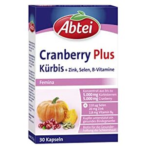 Abtei Cranberry Plus dýně – ve vysokých dávkách – doplněk stravy pro vazivo, sliznici a imunitní systém – se zinkem, selenem, biotinem a vitamíny B – 1 x 30 kapslí Abtei Cranberry Plus dýně – ve vysokých dávkách – doplněk stravy pro vazivo, sliznici a imunitní systém – se zinkem, selenem, biotinem a vitamíny B – 1 x 30 kapslí