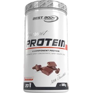 Best Body Nutrition Gourmet Premium Pro Protein Milk Chocolate 500 g dóza, 4složkový proteinový prášek s kaseinátem, Whey, Isolat, vaječný protein – vícesložkový protein, krémový koktejl Best Body Nutrition Gourmet Premium Pro Protein Milk Chocolate 500 g dóza, 4složkový proteinový prášek s kaseinátem, Whey, Isolat, vaječný protein – vícesložkový protein, krémový koktejl