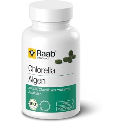 Raab Vitalfood Bio Chlorella tablety z čistých mikro řas, 200 kusů, veganské, 80 g Raab Vitalfood Bio Chlorella tablety z čistých mikro řas, 200 kusů, veganské, 80 g