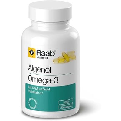 Raab Vitalfood Omega-3 kapsle z řas, 30 kusů, rostlinný, s DHA a EPA (2:1), z mikrořas, udržitelná alternativa k rybímu oleji Raab Vitalfood Omega-3 kapsle z řas, 30 kusů, rostlinný, s DHA a EPA (2:1), z mikrořas, udržitelná alternativa k rybímu oleji