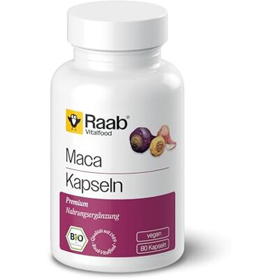 Raab Vitalfood Kapsle Bio Maca, 1x 80 kapslí à 500 mg, veganské, bez lepku, prášek z kořene bio maca z Peru s glukosinolátem, bez přísad Raab Vitalfood Kapsle Bio Maca, 1x 80 kapslí à 500 mg, veganské, bez lepku, prášek z kořene bio maca z Peru s glukosinolátem, bez přísad
