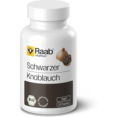 Raab Vitalfood ® Bio černé česnekové kapsle (50 kusů) – s S-alylcysteinem (SAC) z černého česnekového prášku ze Španělska, bio bez přísad, chuťově a pachově neutrální Raab Vitalfood ® Bio černé česnekové kapsle (50 kusů) – s S-alylcysteinem (SAC) z černého česnekového prášku ze Španělska, bio bez přísad, chuťově a pachově neutrální