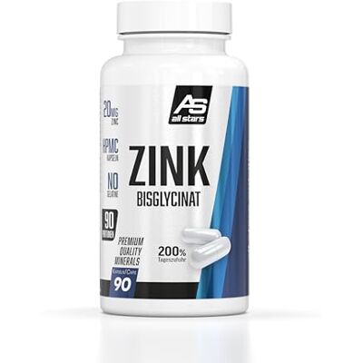 ALL STARS Zinkové kapsle ve vysokých dávkách 90 kapslí s 20 mg zinkového bisglycinátu v jednom kusu, vysoká biologická dostupnost a bez umělých přísad, 3měsíční zásoby ALL STARS Zinkové kapsle ve vysokých dávkách 90 kapslí s 20 mg zinkového bisglycinátu v jednom kusu, vysoká biologická dostupnost a bez umělých přísad, 3měsíční zásoby