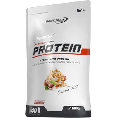 Best Body Nutrition Gourmet Premium Pro Protein, Cream Nut, 4složkový proteinový koktejl: Caseinat, Whey Konzentrat, Whey Isolat, vaječný protein, sáček se zipem 1 kg Best Body Nutrition Gourmet Premium Pro Protein, Cream Nut, 4složkový proteinový koktejl: Caseinat, Whey Konzentrat, Whey Isolat, vaječný protein, sáček se zipem 1 kg