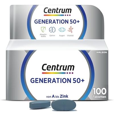 Centrum Multivitamin – Generation 50+ – vysoce kvalitní doplněk stravy s mikroživinami – pro dospělé od 50 let – vitamíny, minerály, stopové prvky – 1 x 100 tablet Centrum Multivitamin – Generation 50+ – vysoce kvalitní doplněk stravy s mikroživinami – pro dospělé od 50 let – vitamíny, minerály, stopové prvky – 1 x 100 tablet