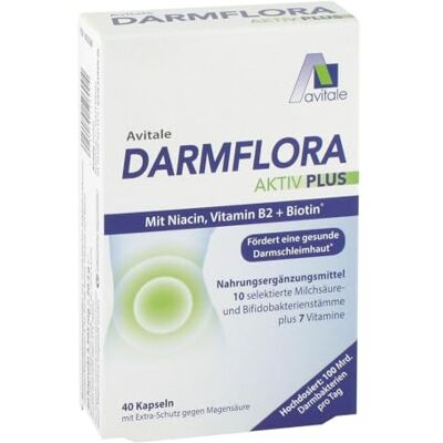 Avitale Střevní flóra Aktiv Plus se 100 miliardami. kyselina mléčná a bifidobakterie z 10 selektovaných kmenů a vitaminu A, B1, B2, B6, biotin, kyselina listová a niacin, 40 kapslí Avitale Střevní flóra Aktiv Plus se 100 miliardami. kyselina mléčná a bifidobakterie z 10 selektovaných kmenů a vitaminu A, B1, B2, B6, biotin, kyselina listová a niacin, 40 kapslí