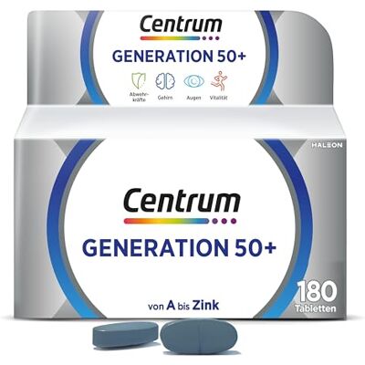 Centrum Multivitamin – Generation 50+ vysoce kvalitní doplněk stravy s mikroživinami pro dospělé od 50 let, vitamíny, minerály, stopové prvky, 1 x 180 tablet Centrum Multivitamin – Generation 50+ vysoce kvalitní doplněk stravy s mikroživinami pro dospělé od 50 let, vitamíny, minerály, stopové prvky, 1 x 180 tablet