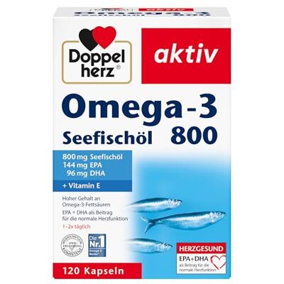 Doppelherz Omega-3 mořský rybí olej 800 – s EPA a DHA a vitaminem B1 jako příspěvek k normální funkci srdce – 120 kapslí Doppelherz Omega-3 mořský rybí olej 800 – s EPA a DHA a vitaminem B1 jako příspěvek k normální funkci srdce – 120 kapslí