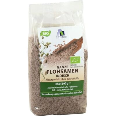 Avitale Celá psyllium z Indie, 99% čistota, bohatá na vlákninu, bio zboží – testovaná kvalita z Indie – zabaleno v Německu, balení 1 ks (1 x 300 g) Avitale Celá psyllium z Indie, 99% čistota, bohatá na vlákninu, bio zboží – testovaná kvalita z Indie – zabaleno v Německu, balení 1 ks (1 x 300 g)