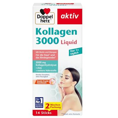 Doppelherz Kolagen 3000 Liquid – kůže + vazivo – s vitaminem A, zinkem a biotinem jako příspěvek k udržení normální pokožky – 14 sáčků Doppelherz Kolagen 3000 Liquid – kůže + vazivo – s vitaminem A, zinkem a biotinem jako příspěvek k udržení normální pokožky – 14 sáčků
