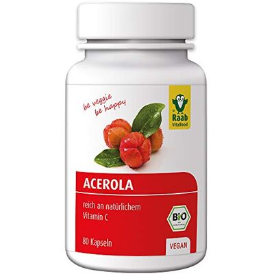 Raab Vitalfood Bio Acerola kapsle, 80 kusů, vysoká dávka s přírodním vitamínem C, laboratorně testováno v Německu, veganské, extraktu, třešeň Acerola Raab Vitalfood Bio Acerola kapsle, 80 kusů, vysoká dávka s přírodním vitamínem C, laboratorně testováno v Německu, veganské, extraktu, třešeň Acerola