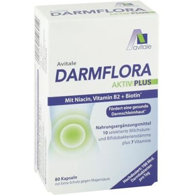 Avitale Darmflora Aktiv Plus se 100 miliard kyseliny mléčné a bifidobakterií z 10 vybraných kmenů a vitaminu A, B1, B2, B6, biotin, kyselina listová a niacin, 80 kapslí Avitale Darmflora Aktiv Plus se 100 miliard kyseliny mléčné a bifidobakterií z 10 vybraných kmenů a vitaminu A, B1, B2, B6, biotin, kyselina listová a niacin, 80 kapslí