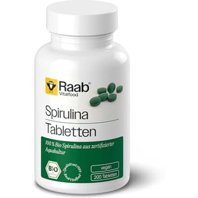Raab Vitalfood Bio tablety Spirulina, 200 kusů, veganské, laboratorně testovány, bez lepku, s vitaminem A a vitaminem K, bez přísad, mikrořas, 80 g Raab Vitalfood Bio tablety Spirulina, 200 kusů, veganské, laboratorně testovány, bez lepku, s vitaminem A a vitaminem K, bez přísad, mikrořas, 80 g
