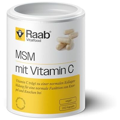 Raab Vitalfood MSM kapsle, methylsulfonylmethan, vitamin C, 200 kusů, vysoce čistý, veganský Raab Vitalfood MSM kapsle, methylsulfonylmethan, vitamin C, 200 kusů, vysoce čistý, veganský