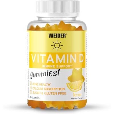 Weider guma s vitaminem D, vitamin D3 ve vysokých dávkách, chutné gumoví medvídci se slunečním vitamínem pro zdraví kostí a imunitní systém, bez cukru, ovocné gumy s citrónovou příchutí, 50 Weider guma s vitaminem D, vitamin D3 ve vysokých dávkách, chutné gumoví medvídci se slunečním vitamínem pro zdraví kostí a imunitní systém, bez cukru, ovocné gumy s citrónovou příchutí, 50