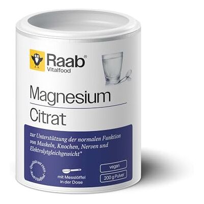 Raab Vitalfood Čistý prášek citrát hořečnatý (200 g) I Vegan, laboratorně testován, dobré dávkování I Na podporu svalů, kostí a rovnováhy elektrolytů I Ideální pro sportovce Raab Vitalfood Čistý prášek citrát hořečnatý (200 g) I Vegan, laboratorně testován, dobré dávkování I Na podporu svalů, kostí a rovnováhy elektrolytů I Ideální pro sportovce