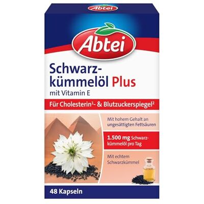 Abtei Olej z černého kmínu Plus Vitamin E 48 kapslí, balení 1 ks (1 x 34 g) Abtei Olej z černého kmínu Plus Vitamin E 48 kapslí, balení 1 ks (1 x 34 g)