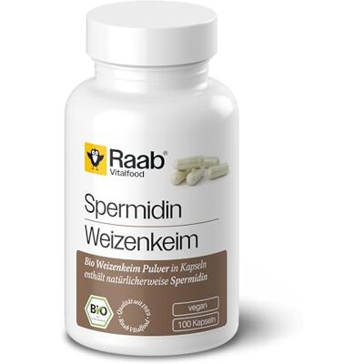 Raab Vitalfood ® Bio Spermidin kapsle (100 kusů) obsah spermidinu: 1 mg denně, přírodní spermidin bez přísad z bio pšeničných klíčků, od přírody veganské a bez laktózy Raab Vitalfood ® Bio Spermidin kapsle (100 kusů) obsah spermidinu: 1 mg denně, přírodní spermidin bez přísad z bio pšeničných klíčků, od přírody veganské a bez laktózy