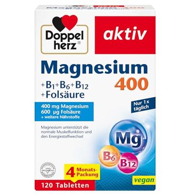 Doppelherz Hořčík 400 + B1 + B6 + B12 + kyselina listová hořčík podporuje normální svalovou funkci a energetický metabolismus 120 veganských tablet Doppelherz Hořčík 400 + B1 + B6 + B12 + kyselina listová hořčík podporuje normální svalovou funkci a energetický metabolismus 120 veganských tablet
