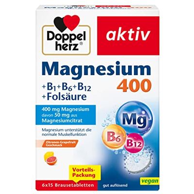 Doppelherz Hořčík 400 + B1 + B6 + B12 + kyselina listová – hořčík jako příspěvek k normální funkci svalů – 6 x 15 šumivých tablet (výhodné balení) Doppelherz Hořčík 400 + B1 + B6 + B12 + kyselina listová – hořčík jako příspěvek k normální funkci svalů – 6 x 15 šumivých tablet (výhodné balení)