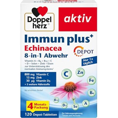 Doppelherz Imun plus Echinacea 8 v 1 obrana – s vitamínem C, vitaminem D a zinkem jako příspěvek k normální funkci imunitního systému 120 tablet Doppelherz Imun plus Echinacea 8 v 1 obrana – s vitamínem C, vitaminem D a zinkem jako příspěvek k normální funkci imunitního systému 120 tablet