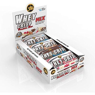 ALL STARS Whey-Crisp Protein Bars Mix-Box proteinová tyčinka potažená čokoládou a zjemněná Whey-Crispies – s 15 g bílkovin v tyčince 12 x 50 g ALL STARS Whey-Crisp Protein Bars Mix-Box proteinová tyčinka potažená čokoládou a zjemněná Whey-Crispies – s 15 g bílkovin v tyčince 12 x 50 g