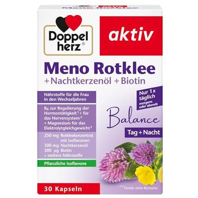 Doppelherz Meno červený jetel + pupalkový olej + biotin živiny pro ženu během menopauzy s rostlinnými isoflavony 30 kapslí Doppelherz Meno červený jetel + pupalkový olej + biotin živiny pro ženu během menopauzy s rostlinnými isoflavony 30 kapslí