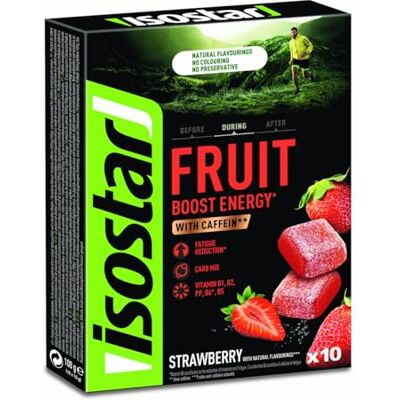 Isostar – Energy Fruit Boost jahoda – ovocná pasta pro sportovce s kofeinem a přírodním aroma – snižuje únavu – bez barviv a konzervačních látek – 10 x 10 g Isostar – Energy Fruit Boost jahoda – ovocná pasta pro sportovce s kofeinem a přírodním aroma – snižuje únavu – bez barviv a konzervačních látek – 10 x 10 g