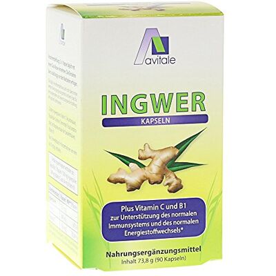 Avitale Ingwer 500 mg Kapseln + Vitamin B1+C, 90 Stück, 1er Pack (1 x 74 g) Avitale Ingwer 500 mg Kapseln + Vitamin B1+C, 90 Stück, 1er Pack (1 x 74 g)