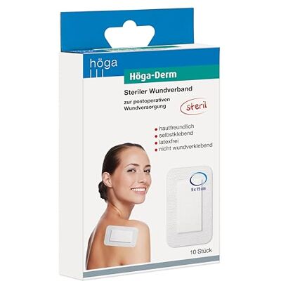 Höga Derm, sterilní vazba, šetrná k pokožce, bez latexu a samolepicí, 150 x 90 mm, 10 kusů, náplast připravená k použití Höga Derm, sterilní vazba, šetrná k pokožce, bez latexu a samolepicí, 150 x 90 mm, 10 kusů, náplast připravená k použití