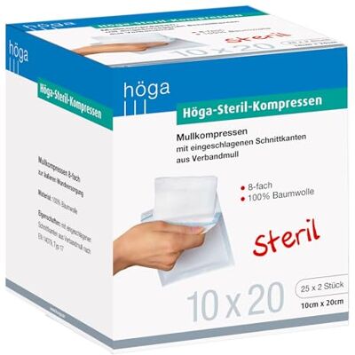 Höga Sterilové komprese, sterilní gázové obklady 10 x 20 cm 25 x 2 ks, sterilní, 8 kusů, EN 14079 typ 17 Höga Sterilové komprese, sterilní gázové obklady 10 x 20 cm 25 x 2 ks, sterilní, 8 kusů, EN 14079 typ 17