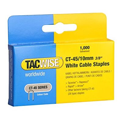 TACWISE 0353 Typ CT-45 / 10 mm pozinkované bílé kabelové svorky, 5000 kusů TACWISE 0353 Typ CT-45 / 10 mm pozinkované bílé kabelové svorky, 5000 kusů