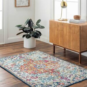 Livabliss Asmara Vintage koberec 120 x 170 cm – Boho krátký vlas do obývacího pokoje a jídelny – pestrý vzor v modré a oranžové barvě Livabliss Asmara Vintage koberec 120 x 170 cm – Boho krátký vlas do obývacího pokoje a jídelny – pestrý vzor v modré a oranžové barvě