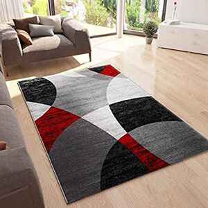 VIMODA Koberec geometrický kruhový vzor melírovaný v šedé, bílé, černé a červené, rozměry: 160 x 220 cm VIMODA Koberec geometrický kruhový vzor melírovaný v šedé, bílé, černé a červené, rozměry: 160 x 220 cm