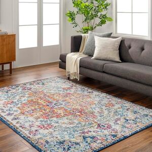 Livabliss Asmara Vintage koberec 160 x 220 cm – Boho krátký vlas do obývacího pokoje a jídelny – pestrý vzor v modré a oranžové barvě Livabliss Asmara Vintage koberec 160 x 220 cm – Boho krátký vlas do obývacího pokoje a jídelny – pestrý vzor v modré a oranžové barvě