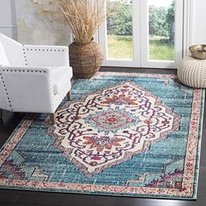 Safavieh Boho koberec do obývacího pokoje, jídelny, ložnice Monaco Collection, krátká předsíň, modrá a multi, 155 x 231 cm Safavieh Boho koberec do obývacího pokoje, jídelny, ložnice Monaco Collection, krátká předsíň, modrá a multi, 155 x 231 cm