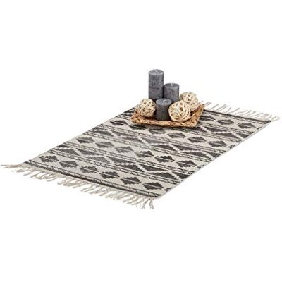 Relaxdays Běhoun se vzorem na chodbu, halu, obývací pokoj, měkký koberec s krátkým vlasem, malý v 60 × 90 cm, černý Relaxdays Běhoun se vzorem na chodbu, halu, obývací pokoj, měkký koberec s krátkým vlasem, malý v 60 × 90 cm, černý