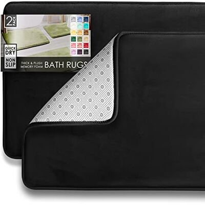 Clara Clark Bathroom, Velvet Memory Foam Mat, Non-Slip Bath Rugs ultra měkký, protiskluzový a savý koupelnový koberec, sametový fleece, černý, 17 x 24 + 20 x 32, 2 Clara Clark Bathroom, Velvet Memory Foam Mat, Non-Slip Bath Rugs ultra měkký, protiskluzový a savý koupelnový koberec, sametový fleece, černý, 17 x 24 + 20 x 32, 2