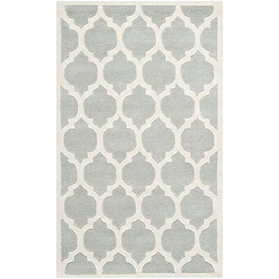 Safavieh Zeitgenössische Teppich für Wohnzimmer, Esszimmer, Schlafzimmer Chatham Collection, Kurzer Flor, Grau und Elfenbein, 91 X 152 cm Safavieh Zeitgenössische Teppich für Wohnzimmer, Esszimmer, Schlafzimmer Chatham Collection, Kurzer Flor, Grau und Elfenbein, 91 X 152 cm