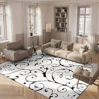 Safavieh Koberec chlupatý do obývacího pokoje, jídelny, ložnice – Florida Shag Collection, vysoký vlas, slonovina a černá, 160 × 229 cm Safavieh Koberec chlupatý do obývacího pokoje, jídelny, ložnice – Florida Shag Collection, vysoký vlas, slonovina a černá, 160 × 229 cm