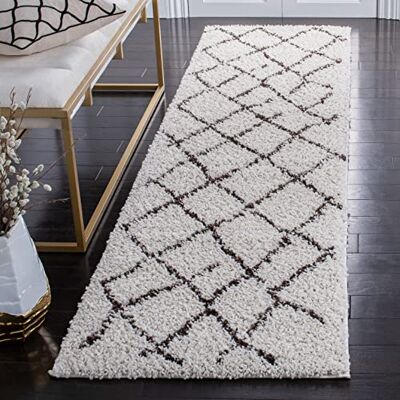 Safavieh Zottelig Teppich für Wohnzimmer, Esszimmer, Schlafzimmer Berber Shag Collection, Kurzer Flor, Creme und Braun, 69 X 244 cm Safavieh Zottelig Teppich für Wohnzimmer, Esszimmer, Schlafzimmer Berber Shag Collection, Kurzer Flor, Creme und Braun, 69 X 244 cm
