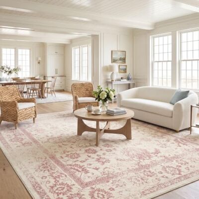 SAFAVIEH Koberec 274 x 366 cm Adirondack Collection extra velký Transitional Design, slonová kost a růžová, snadno udržovatelná syntetická směs, ideální pro obývací pokoj, ložnici, kancelář SAFAVIEH Koberec 274 x 366 cm Adirondack Collection extra velký Transitional Design, slonová kost a růžová, snadno udržovatelná syntetická směs, ideální pro obývací pokoj, ložnici, kancelář