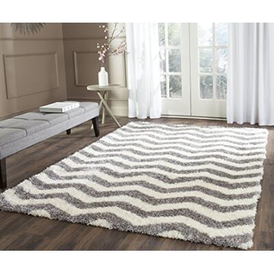 Safavieh Zottelig koberec do obývacího pokoje, jídelny, ložnice kolekce Montreal Shag, vysoký vlas, slonová kost a šedá, 122 X 122 cm Safavieh Zottelig koberec do obývacího pokoje, jídelny, ložnice kolekce Montreal Shag, vysoký vlas, slonová kost a šedá, 122 X 122 cm