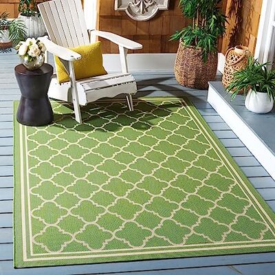 Safavieh Geometrický koberec do obývacího pokoje, jídelny, ložnice Courtyard Collection, krátká předsíň, zelená a béžová, 79 X 152 cm Safavieh Geometrický koberec do obývacího pokoje, jídelny, ložnice Courtyard Collection, krátká předsíň, zelená a béžová, 79 X 152 cm