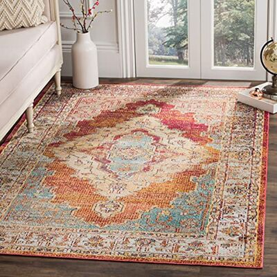 Safavieh Boho Teppich für Wohnzimmer, Esszimmer, Schlafzimmer Crystal Collection, Kurzer Flor, Orange und Hellblau, 91 X 152 cm Safavieh Boho Teppich für Wohnzimmer, Esszimmer, Schlafzimmer Crystal Collection, Kurzer Flor, Orange und Hellblau, 91 X 152 cm