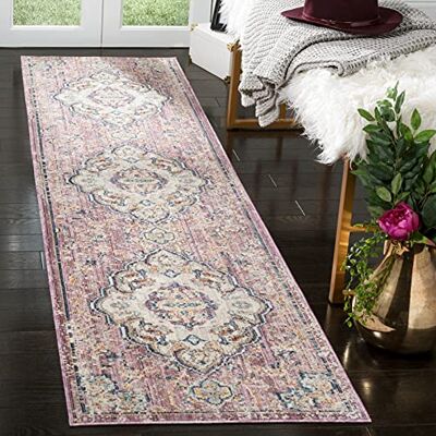 Safavieh Traditionell Teppich für Wohnzimmer, Esszimmer, Schlafzimmer Illusion Collection, Kurzer Flor, Creme und Rose, 69 X 244 cm Safavieh Traditionell Teppich für Wohnzimmer, Esszimmer, Schlafzimmer Illusion Collection, Kurzer Flor, Creme und Rose, 69 X 244 cm