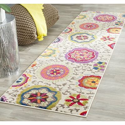 Safavieh Boho koberec do obývacího pokoje, jídelny, ložnice Monaco Collection, krátká předsíň, slonová kost a multi, 66 X 244 cm Safavieh Boho koberec do obývacího pokoje, jídelny, ložnice Monaco Collection, krátká předsíň, slonová kost a multi, 66 X 244 cm