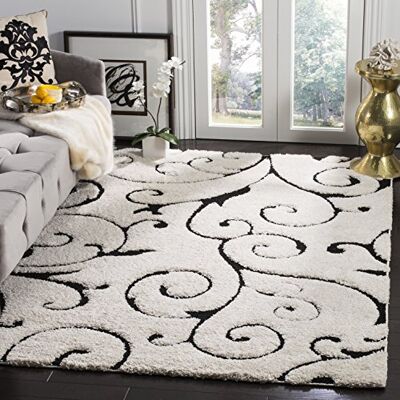 Safavieh Koberec chlupatý do obývacího pokoje, jídelny, ložnice – Florida Shag Collection, vysoký vlas, slonovina a černá, 122 × 183 cm Safavieh Koberec chlupatý do obývacího pokoje, jídelny, ložnice – Florida Shag Collection, vysoký vlas, slonovina a černá, 122 × 183 cm